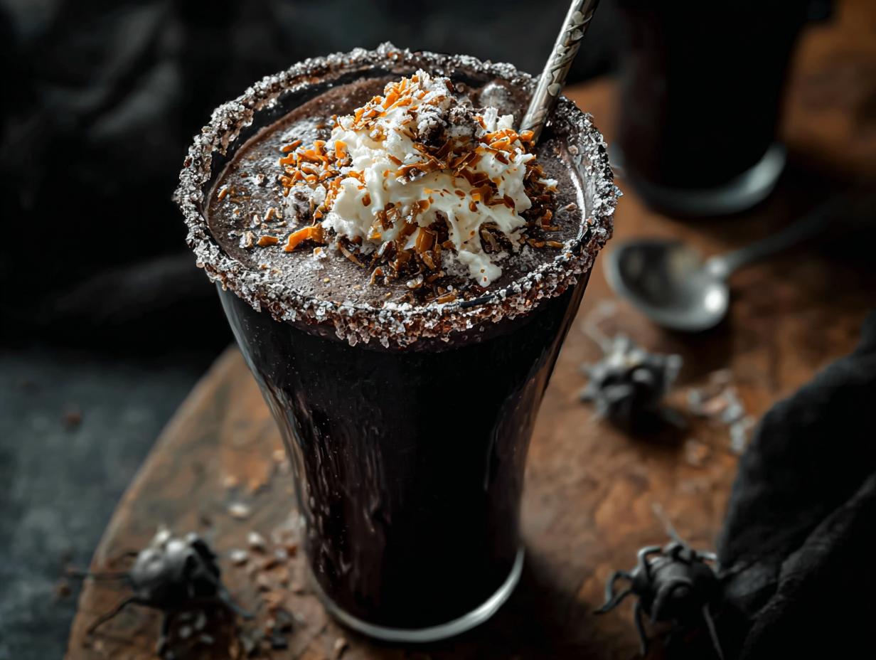 Black Milkshake Deliciously Creamy: 4 Secrets - A close-up of a decadent black milkshake with whipped cream and sprinkles