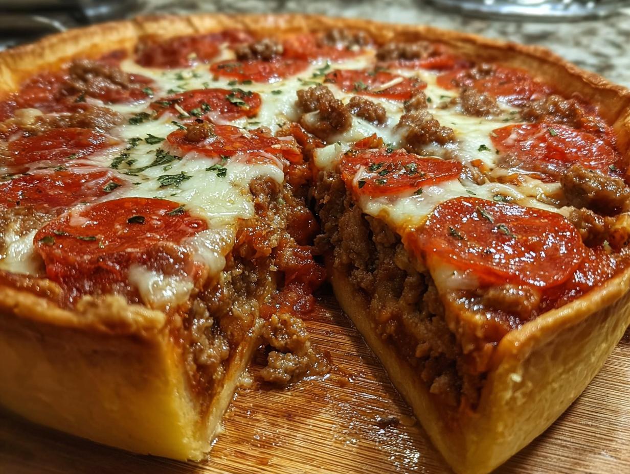 Deep Hamburger Sausage Pepperoni: 1 Amazing Bake - Deep Hamburger Sausage Pepperoni - main visual representation