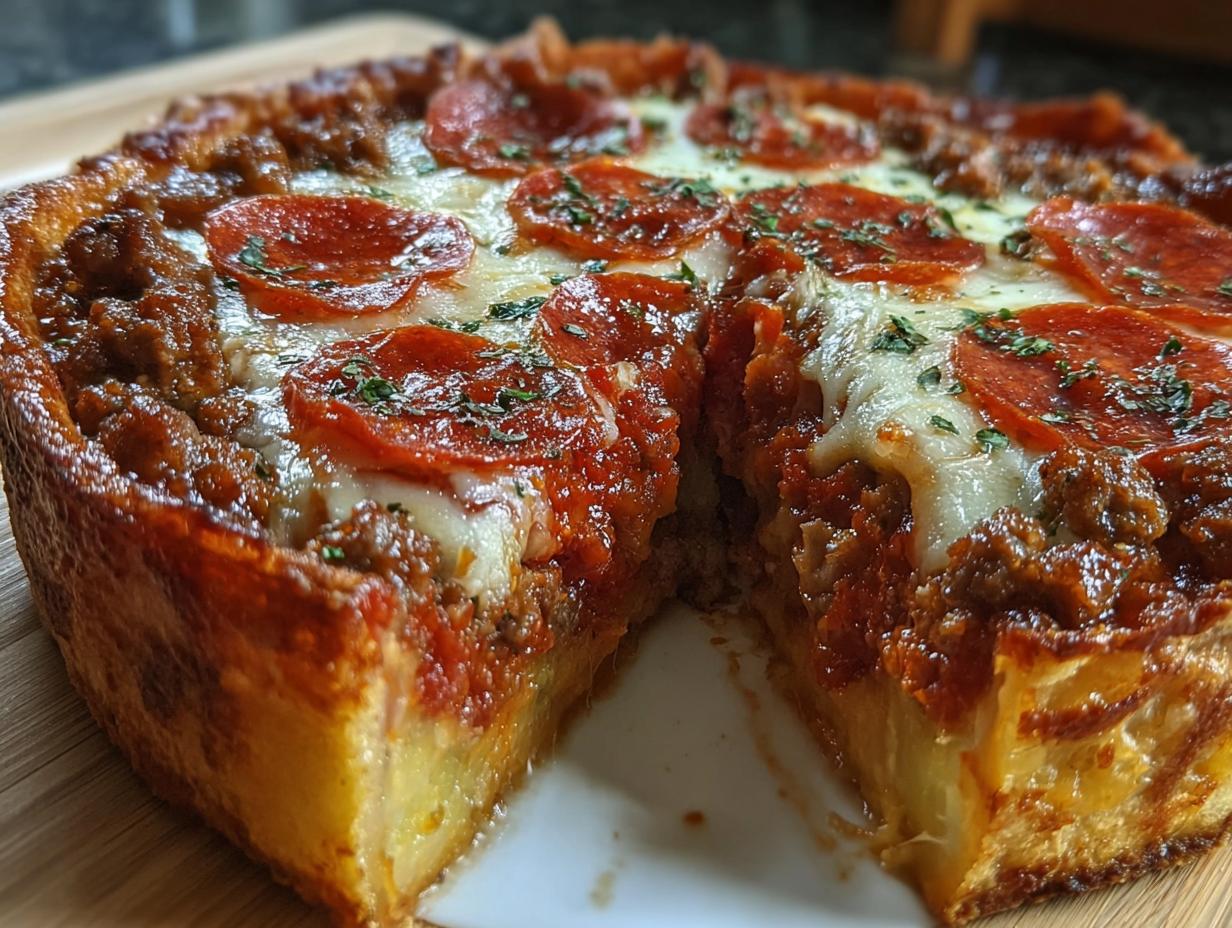 Deep Hamburger Sausage Pepperoni: 1 Amazing Bake - Deep Hamburger Sausage Pepperoni - additional detail