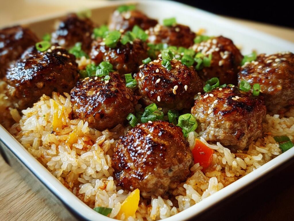 Honey Garlic Meatball Rice