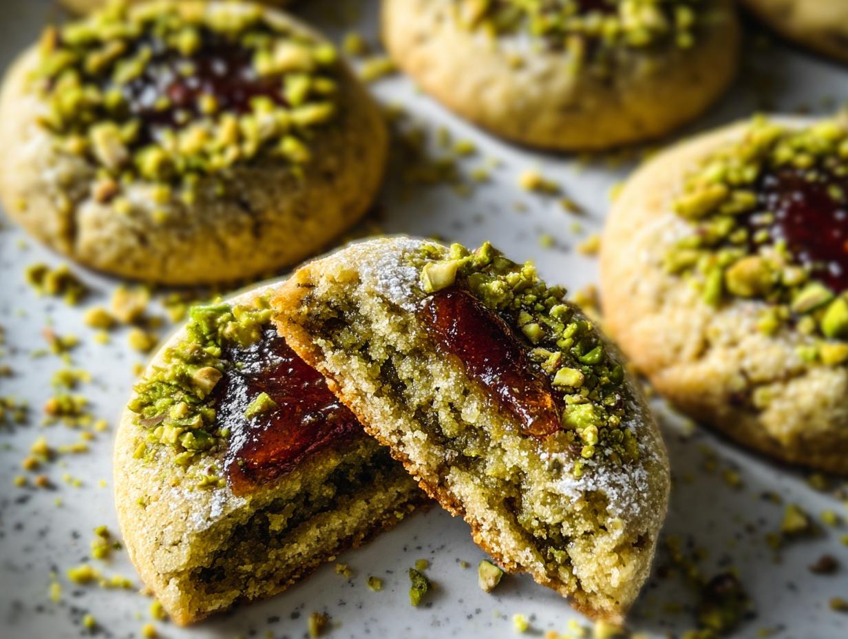Amazing Pistachio Cardamom Jam Thumbprint Cookies - Pistachio Cardamom Jam Thumbprint - additional detail