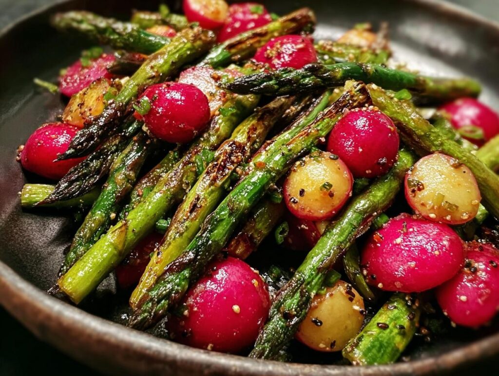 Roasted Asparagus Radishes Mustard