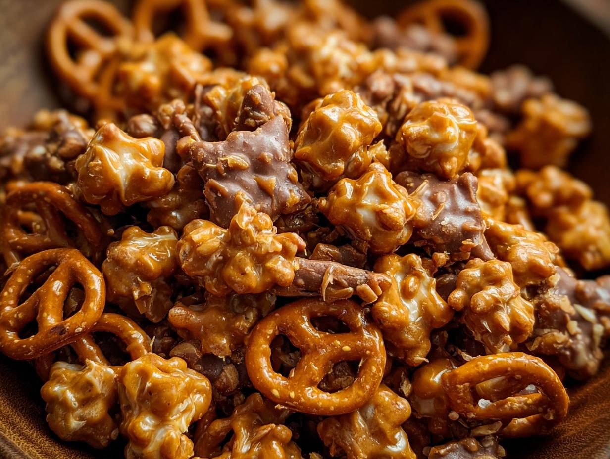 Butter Toffee Pretzels Snack - pretzels on baking sheet before cooling