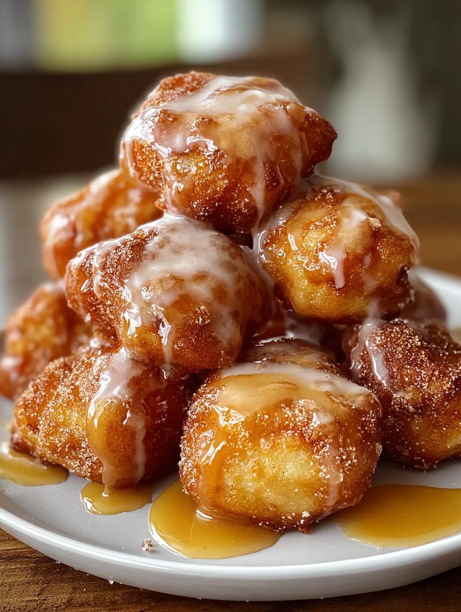 Butterscotch Golden Cinnamon Glazed: Warm Bites 6 Butterscotch Golden Cinnamon Glazed Apple Fritter Bites with a rich glaze