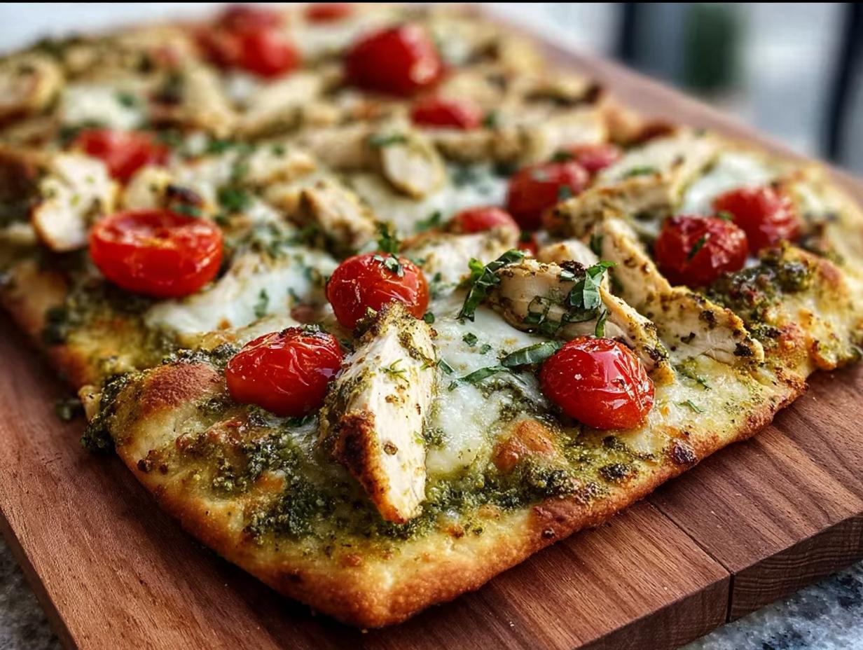 Amazing Chicken Pesto Flatbread Fast Recipe - Chicken Pesto Flatbread - main visual representation