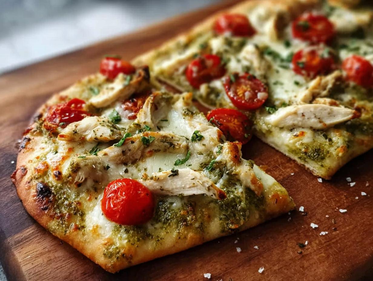 Amazing Chicken Pesto Flatbread Fast Recipe - Chicken Pesto Flatbread - additional detail