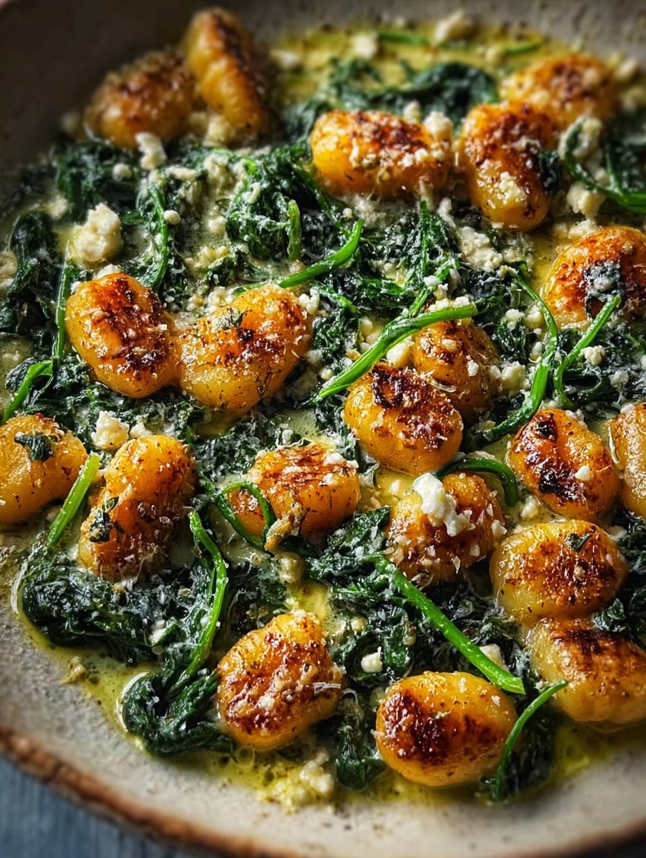 Crispy Gnocchi Spinach Feta
