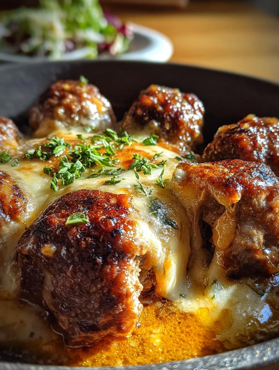 Crockpot French Onion Meatballs