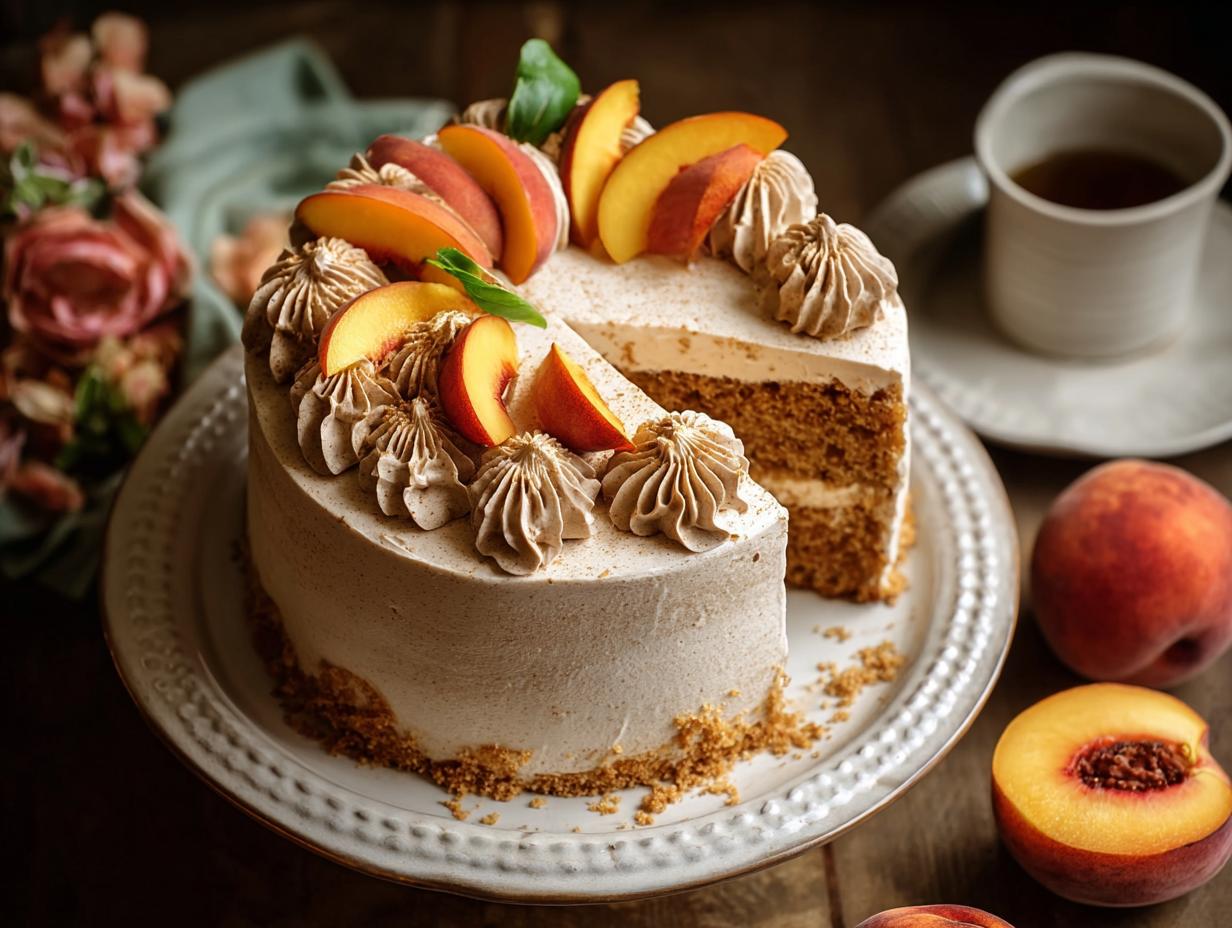 Peach Cake Delicious Brown Sugar Creamy Frosting - Peach Cake Brown Sugar - additional detail