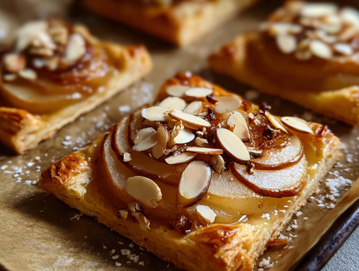 Puff Pastry Pear Tarts: Deliciously flaky pastry with sweet pear slices and almonds