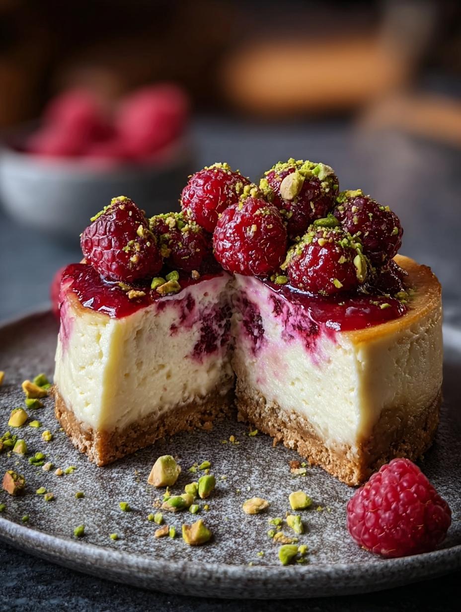 Raspberry Pistachio Cheesecake