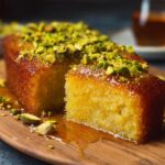 Saffron Pistachio Basbousa