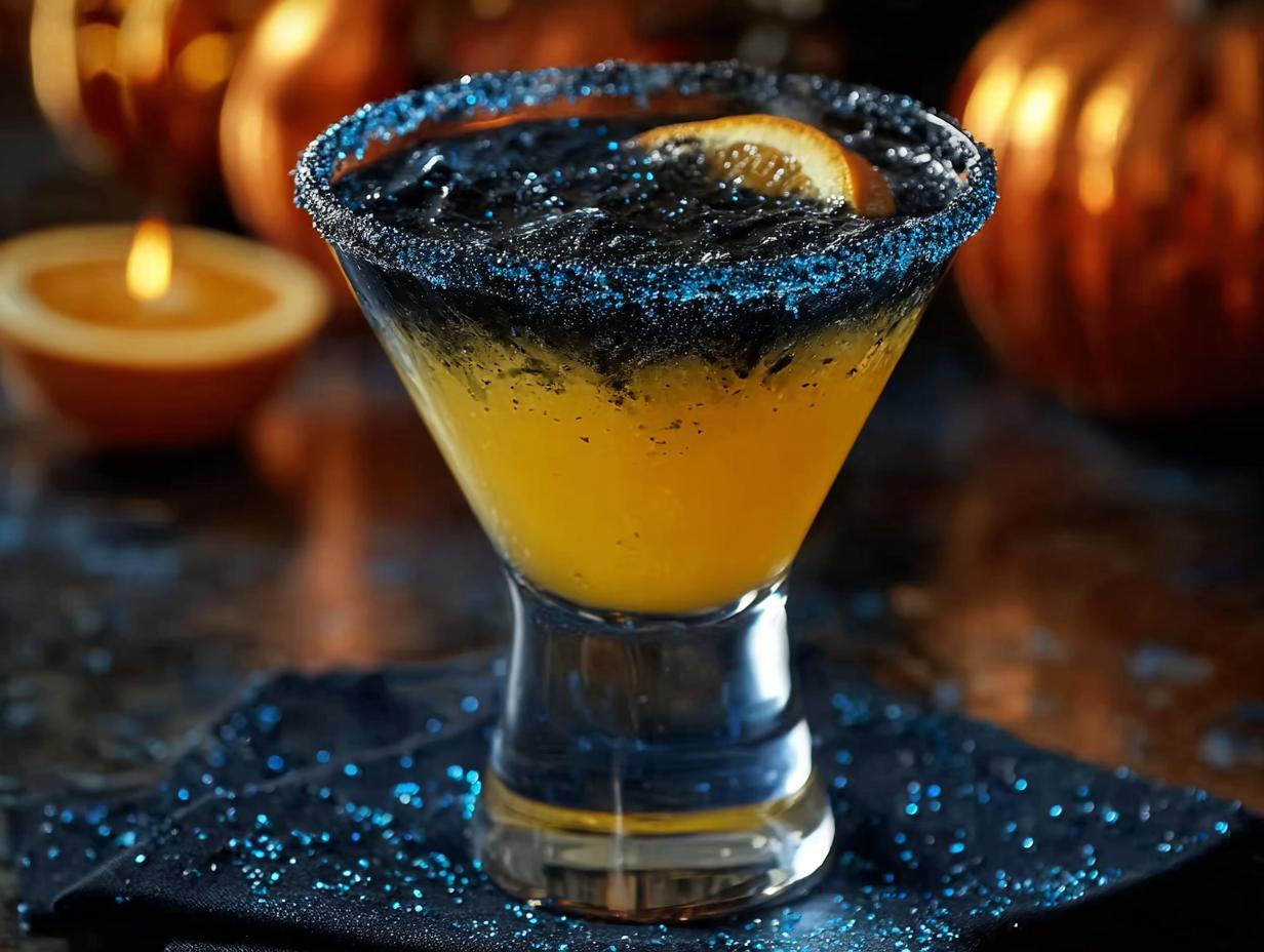 Magical Witches Brew Halloween Cocktail - close-up of ingredients being mixed in a shaker