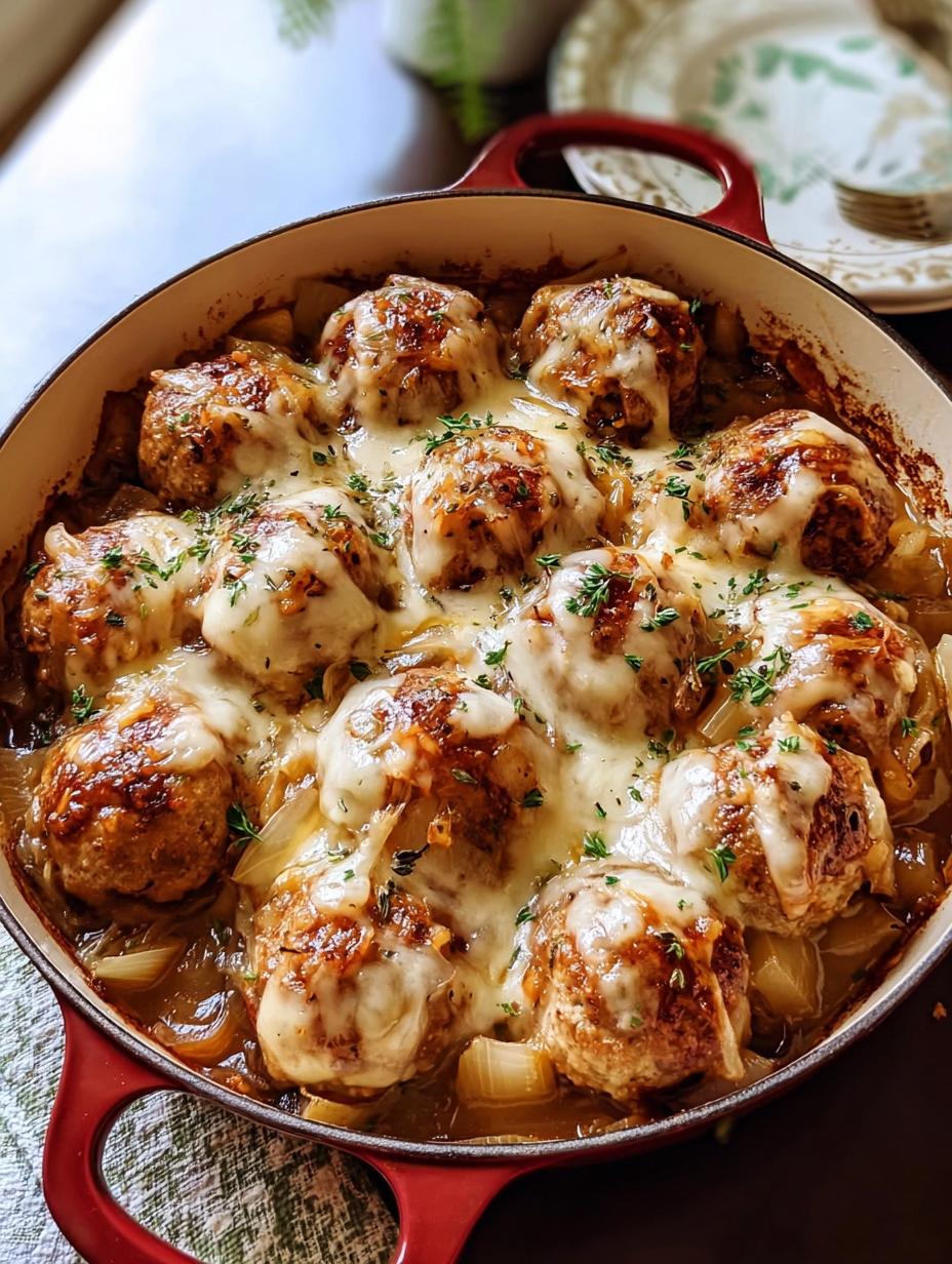 Amazing Baked French Onion Meatballs, 1 secret ingredient - Baked French Onion Meatballs - main visual representation