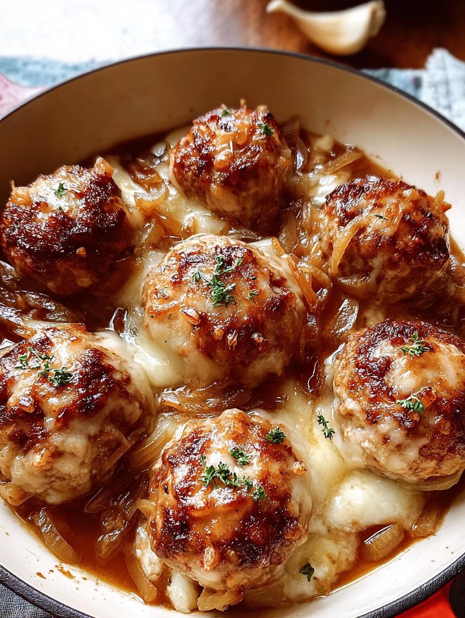 Baked French Onion Meatballs