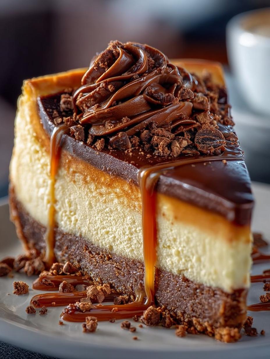 Indulgent Caramel Chocolate Coffee Cheesecake Recipe - Caramel Chocolate Coffee Cheesecake - additional detail