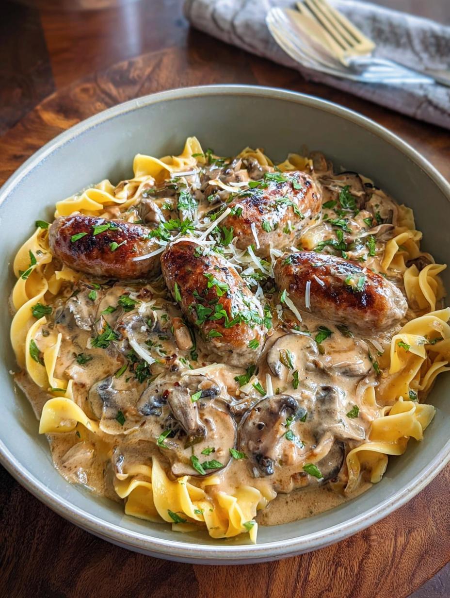 Hearty Creamy Sausage Stroganoff: QUICK DELISH - Creamy Sausage Stroganoff Hearty - additional detail