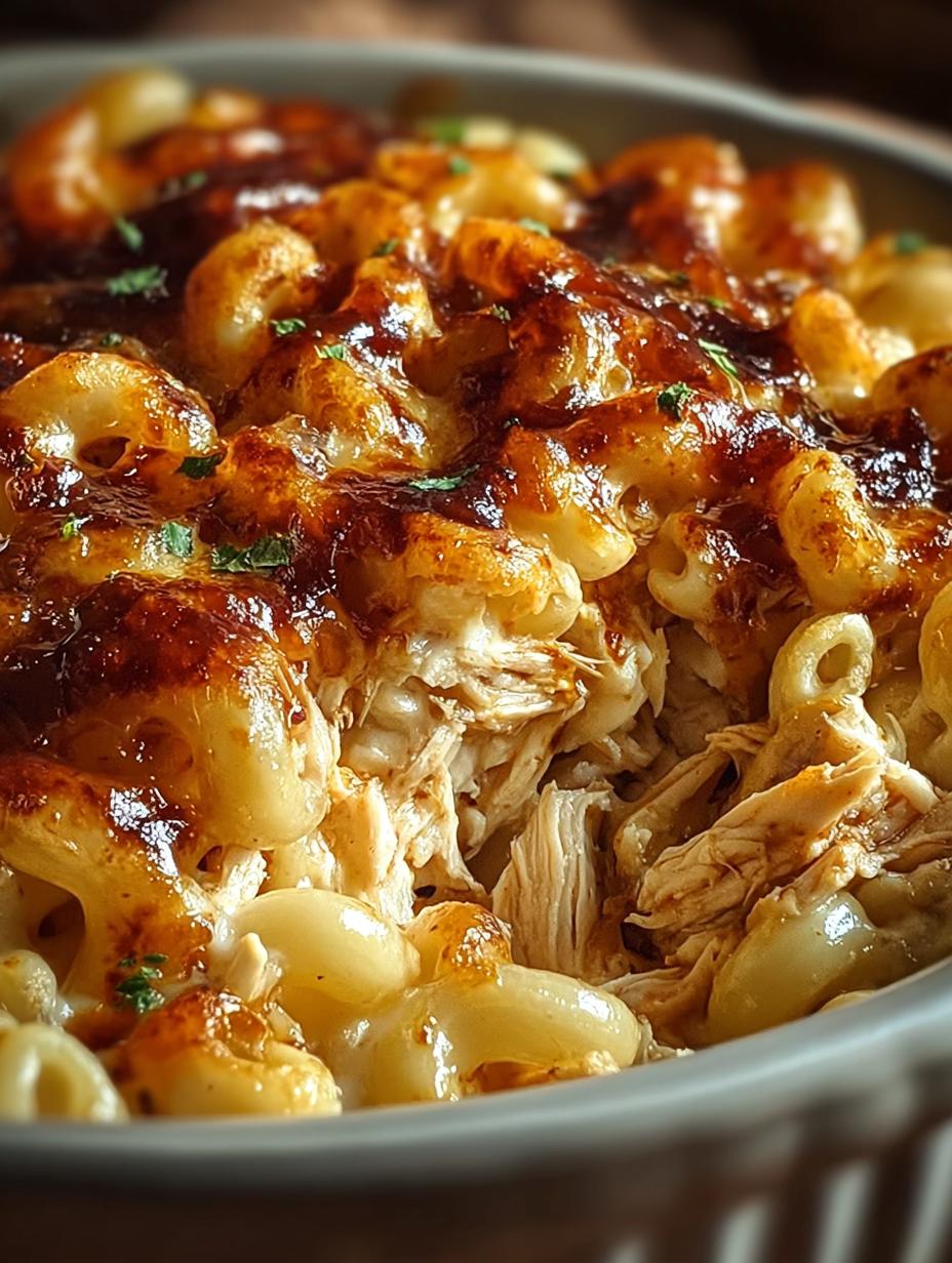 Delicious Crockpot BBQ Chicken Mac served with toppings