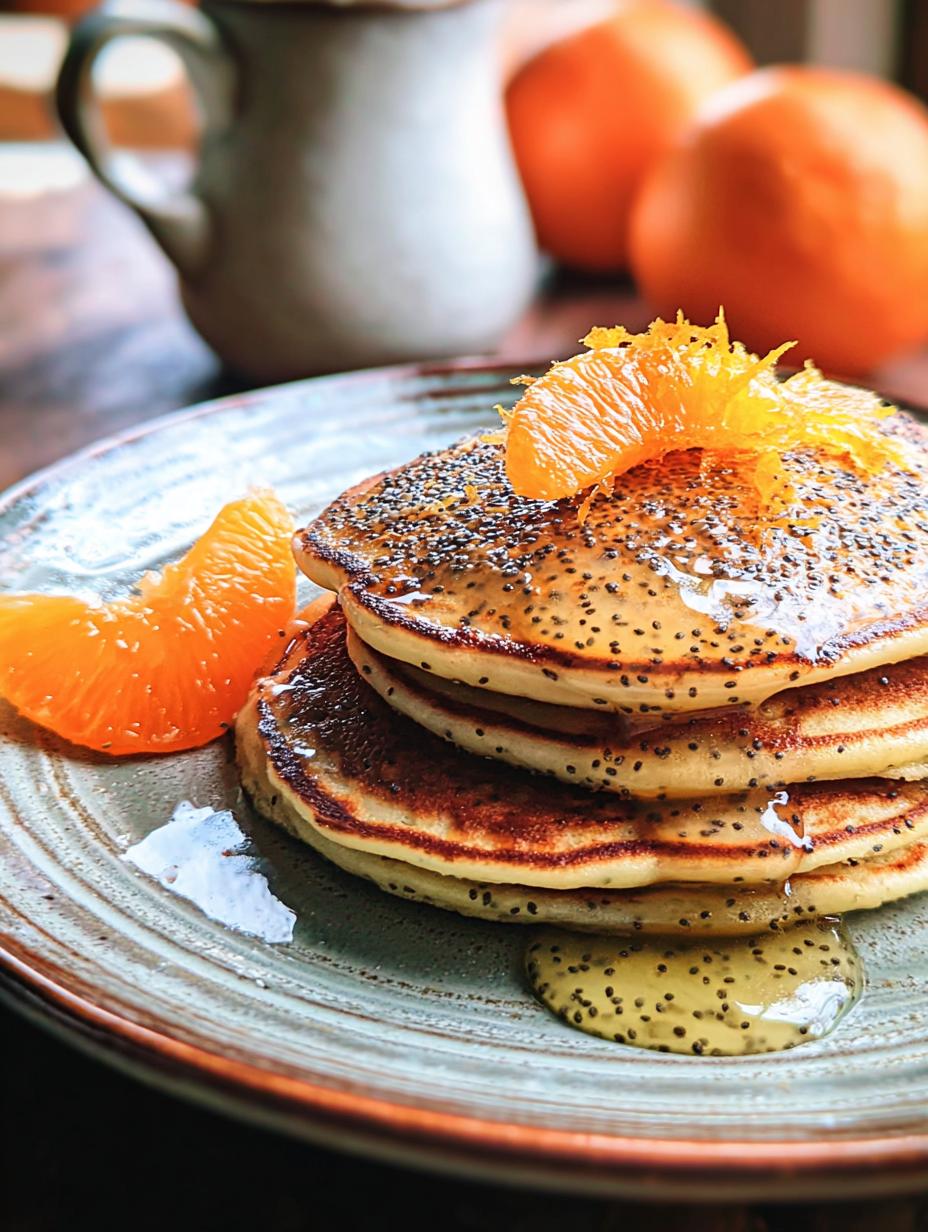 Delightful Tangerine Poppy Seed: 10 Minute Magic 6 Delightful Tangerine Poppy Seed Pancakes - close-up of fluffy pancakes with tangerine zest and poppy seeds