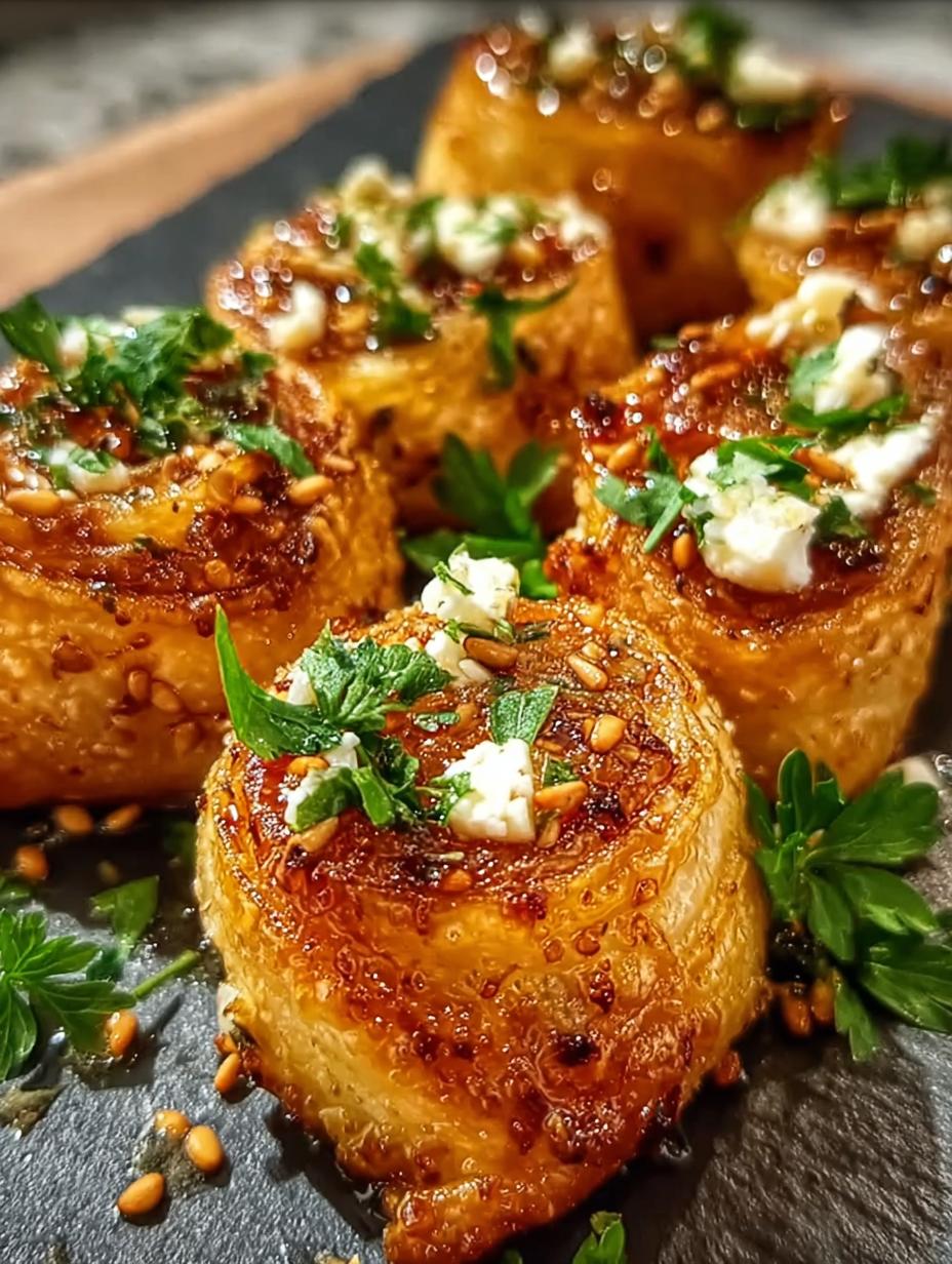 Irresistible Oven Fried Feta Rolls: 1 Magic Recipe 6 Irresistible Oven Fried Feta Rolls: 1 Magic Recipe - Oven Fried Feta Rolls - close-up of glazed and garnished rolls