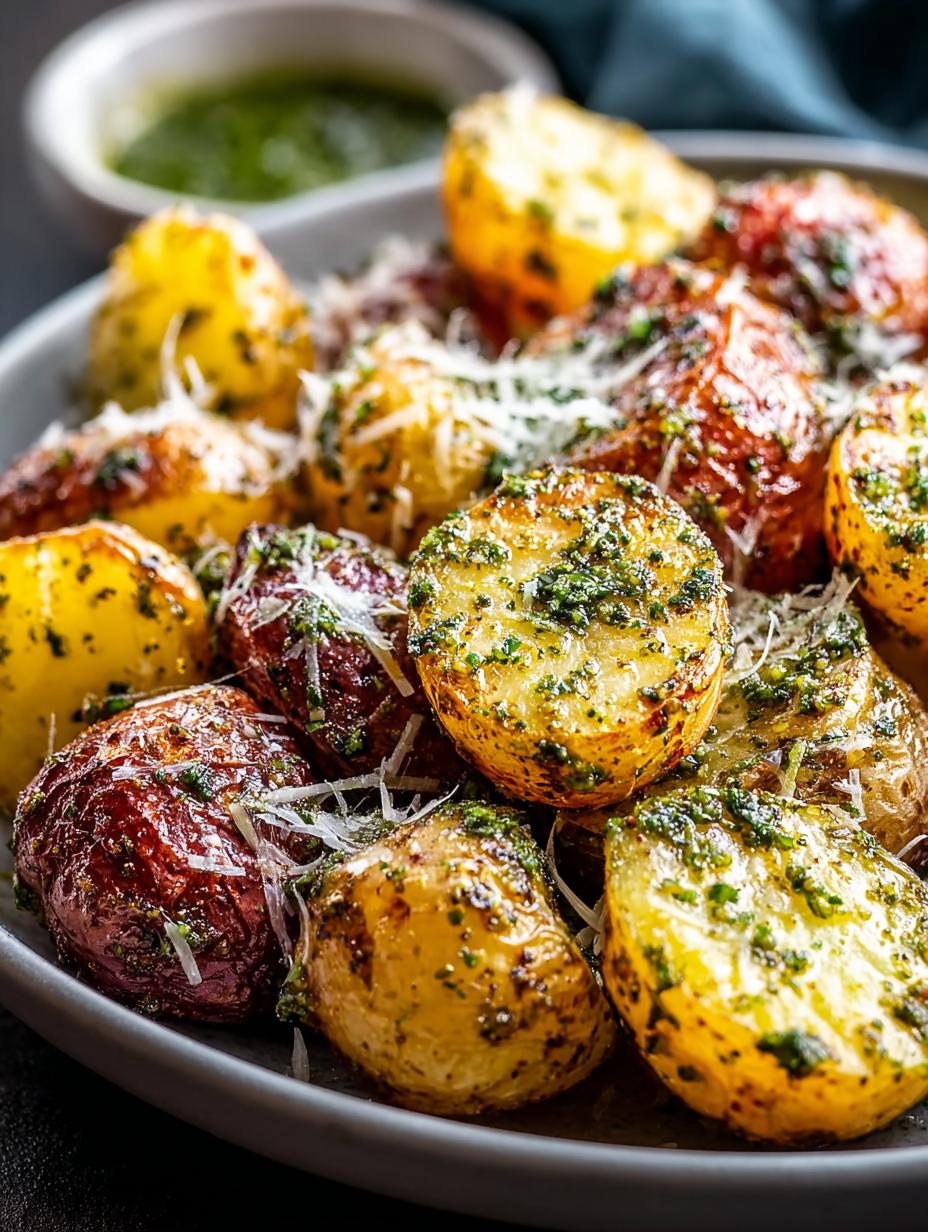 Delicious Parmesan Pesto Roasted Potatoes Recipe - Parmesan Pesto Roasted Potatoes - main visual representation