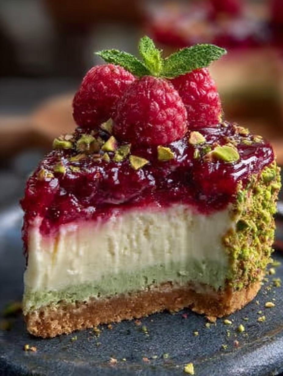 Pistachio Raspberry Crunch Cheesecake: 5 Irresistible Layers 5 Pistachio Raspberry Crunch Cheesecake: 5 Irresistible Layers - Pistachio Raspberry Crunch Cheesecake - main visual representation