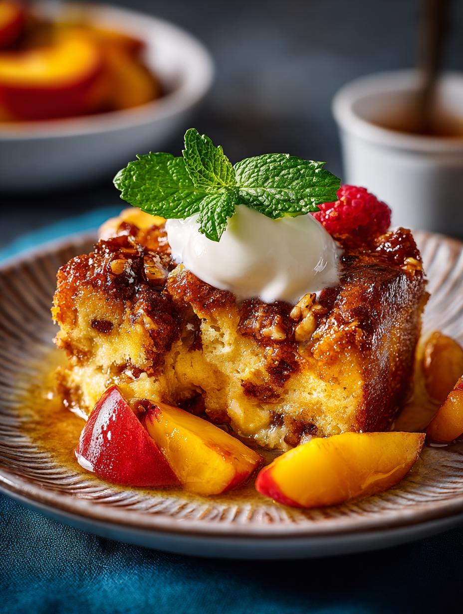 Peaches and Sour Cream Pound Cake Bread Pudding Delight - ?utm Source=rss&utm Medium=rss&utm Campaign=peaches - additional detail