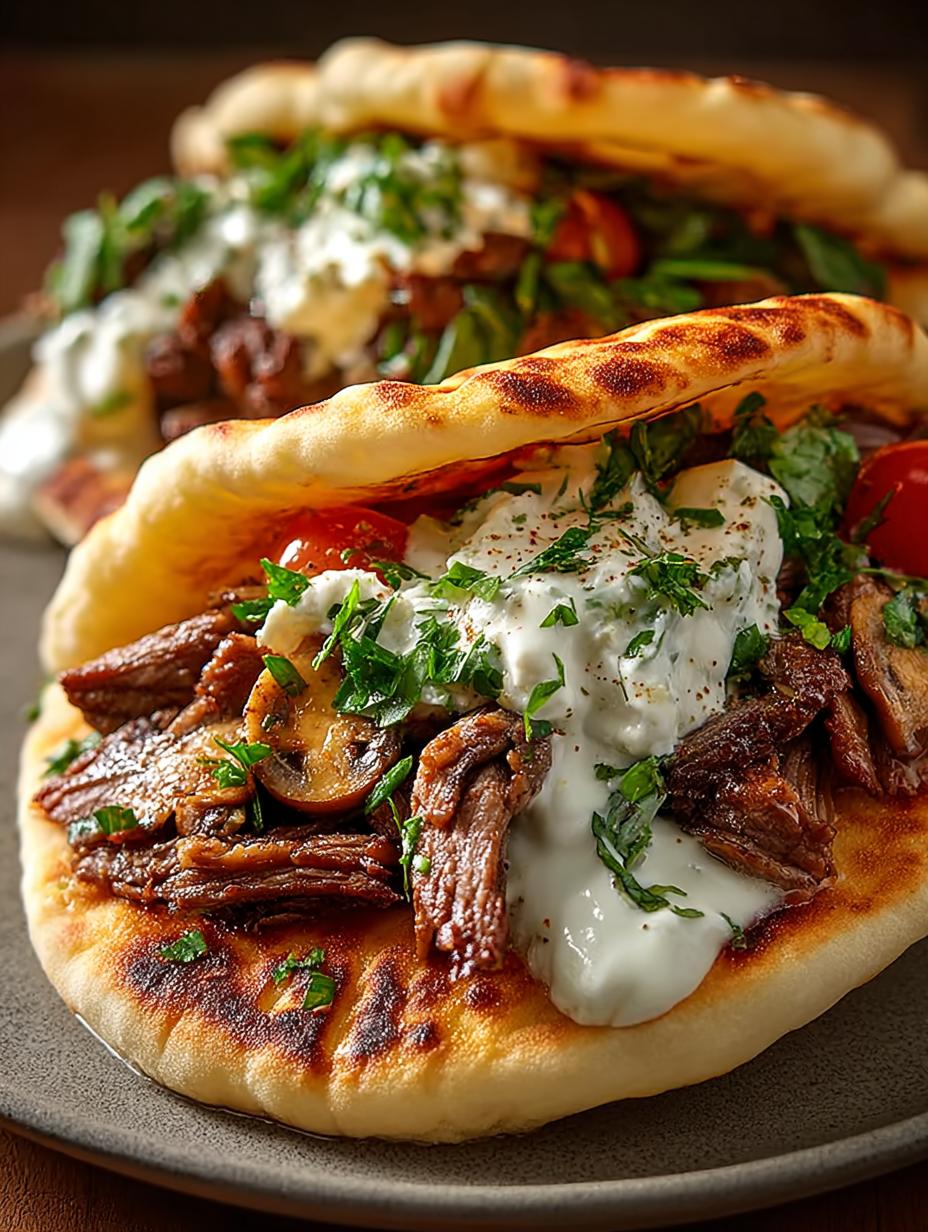 Cheesy Beef Mushroom Pita