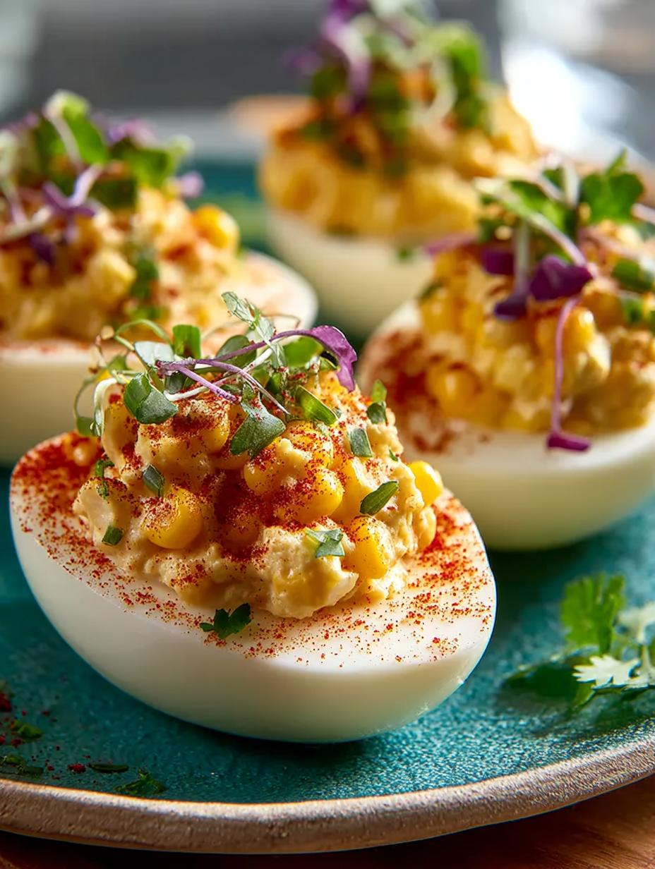 Elote Deviled Eggs with Spicy Chipotle Mayo Delight - Elote Deviled Eggs with - additional detail