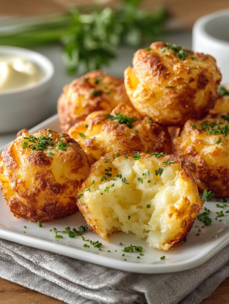 Delicious mashed potato cheese puffs ready to be served