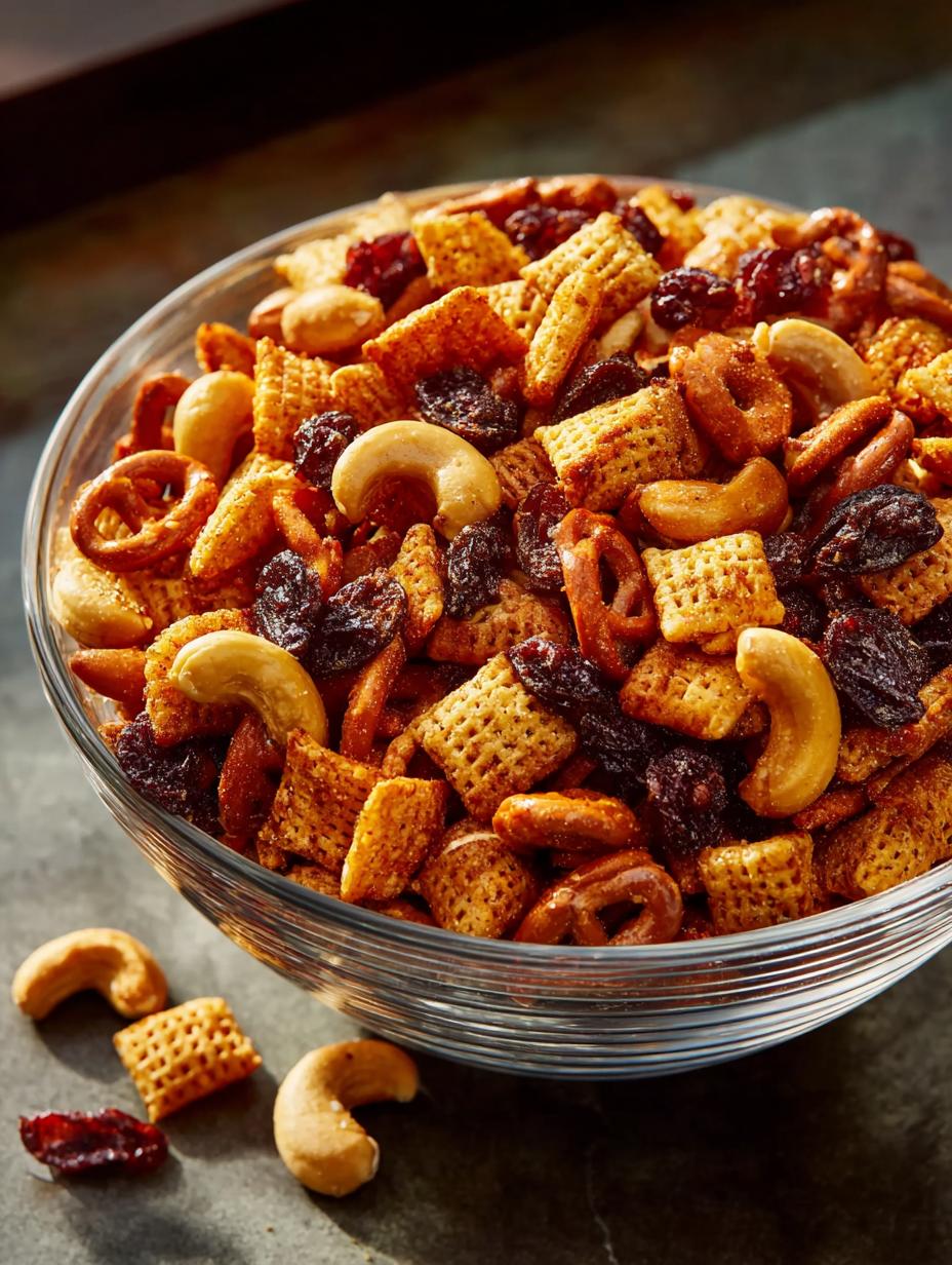 Delicious Million Dollar Snack Mix served in a decorative bowl