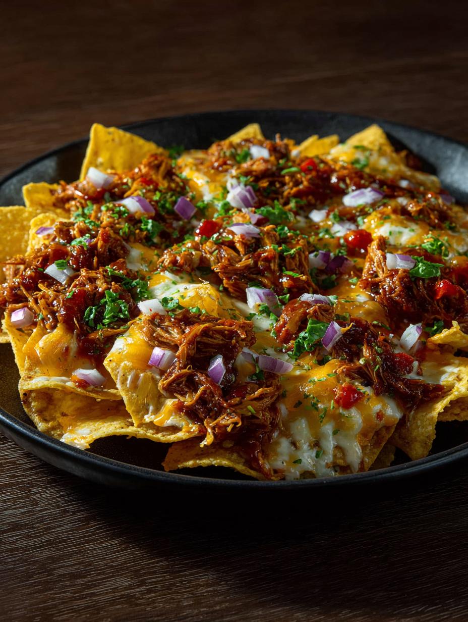 Shredded BBQ Tofu Nachos: A Flavorful Vegan Delight 5 Irresistible Shredded BBQ Tofu Nachos fresh from the oven on a serving platter