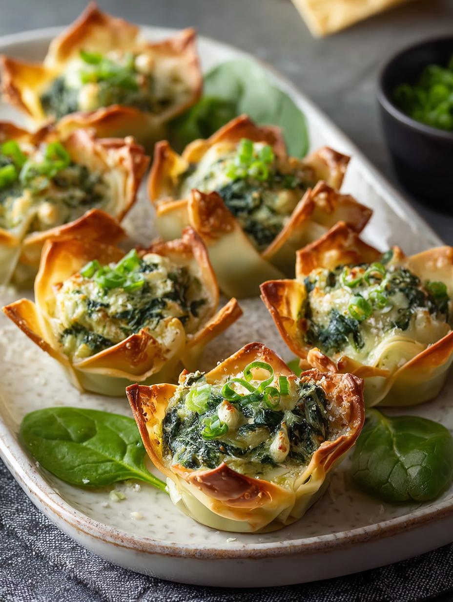 Spinach Artichoke Wonton Cups: 24 Cheesy Bites to Savor 5 Spinach Artichoke Wonton Cups: 24 Cheesy Bites to Savor - Spinach Artichoke Wonton Cups - main visual representation