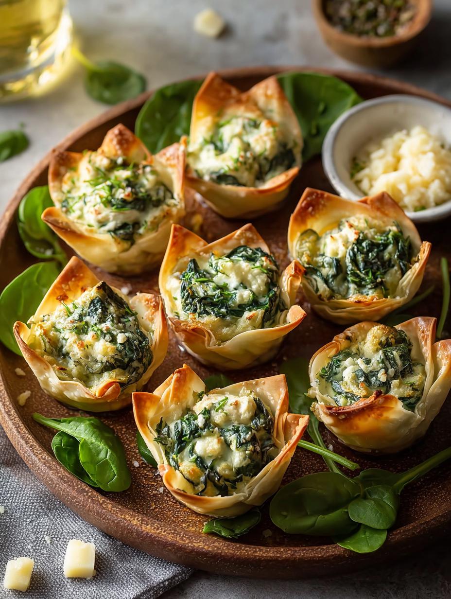 Spinach Artichoke Wonton Cups: 24 Cheesy Bites to Savor 6 Spinach Artichoke Wonton Cups: 24 Cheesy Bites to Savor - Spinach Artichoke Wonton Cups - additional detail