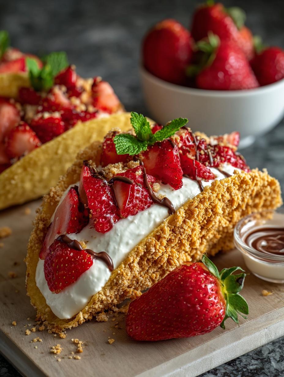 Strawberry Crunch Cheesecake Tacos with vibrant toppings